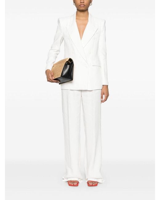 Elisabetta Franchi White Linen Blend Double-Breasted Jacket