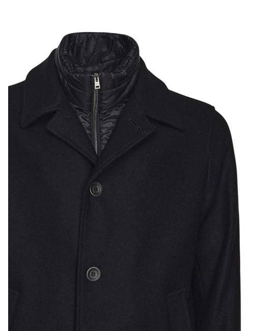 Herno Black Single-Breasted Wool Blend Coat for men