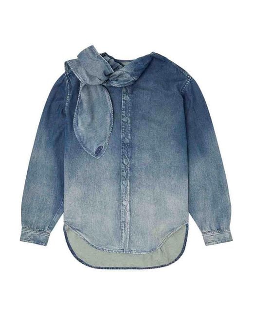 DIESEL Blue Blouse With Lavallire Collar