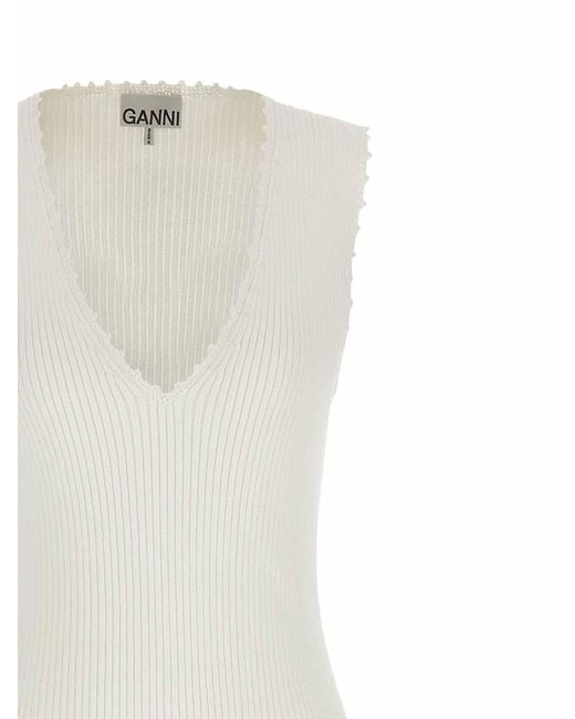 Ganni White Organic Cotton Long Dress