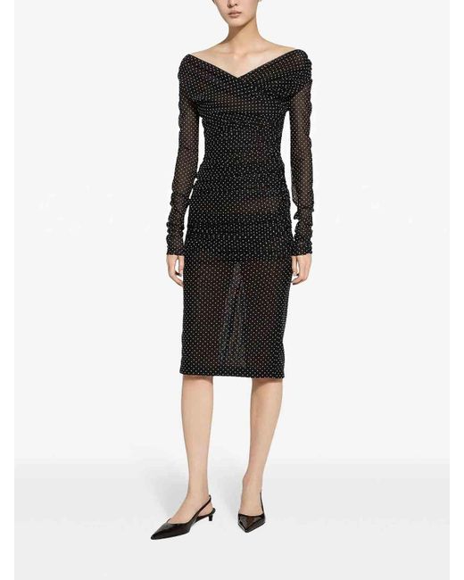 Dolce & Gabbana Black Small Polka Dot V-Neck Dress