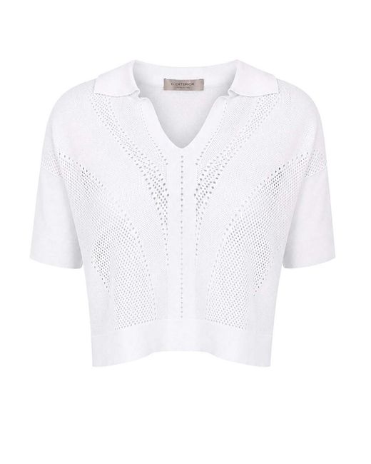 D. EXTERIOR White Cropped Perforated Polo Shirt