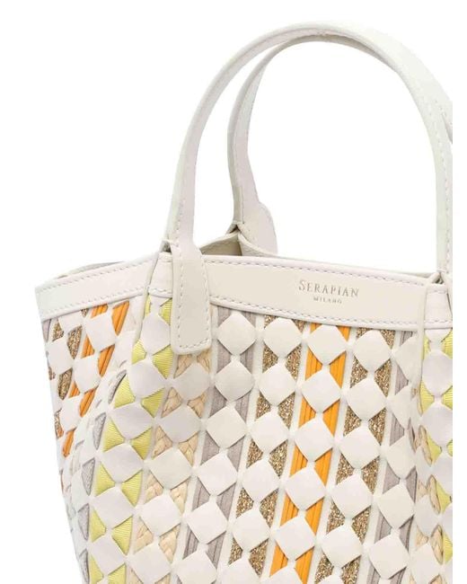 Serapian White Mini Mosaico Secret Tote Bag