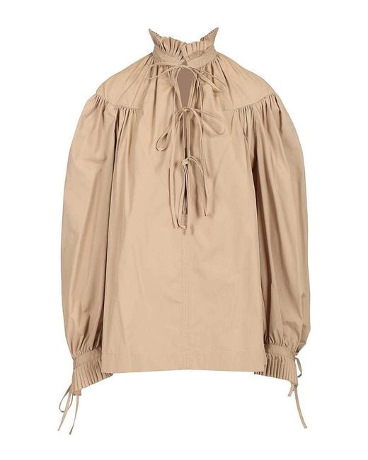 Dries Van Noten Natural Cotton Poplin Blouse With Ruffles