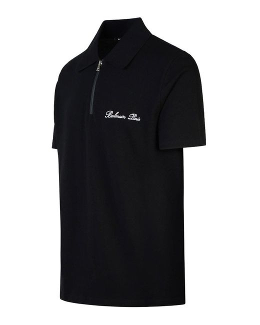 Balmain Black Signature Cotton Polo Shirt for men