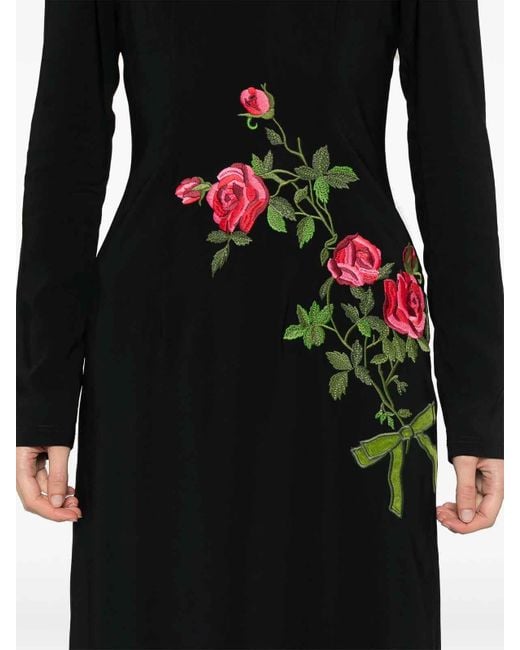 Vivetta Black Floral-Embroidered Midi Dress