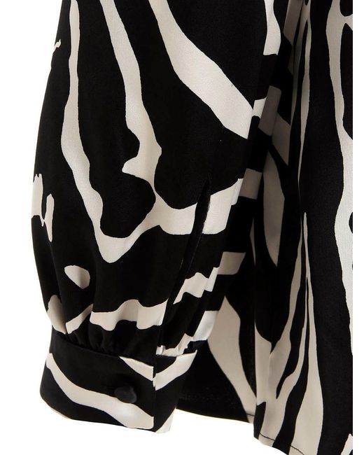 Dolce & Gabbana Black Zebra-Printed Satin Pussy-Bow Shirt