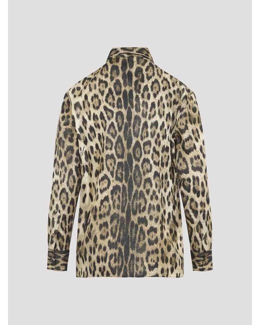 Roberto Cavalli Natural Jaguard Print Shirt