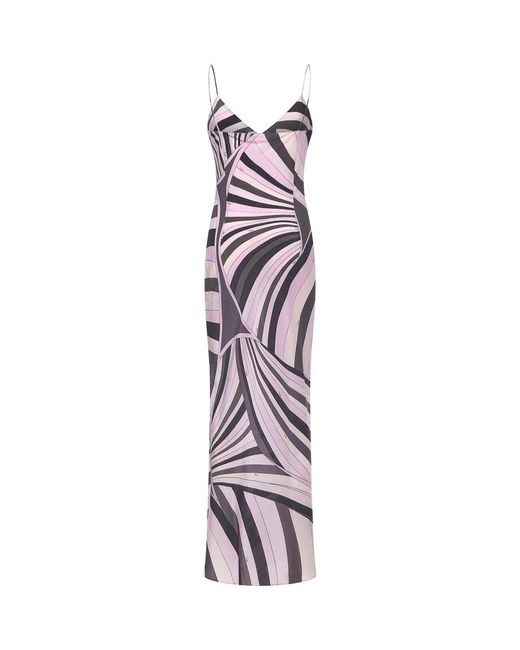 Emilio Pucci White Silk Dress With Iris Print