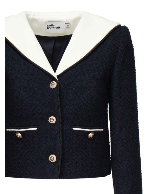 Self-Portrait Blue Boucl Jacket With Contrasting Collar
