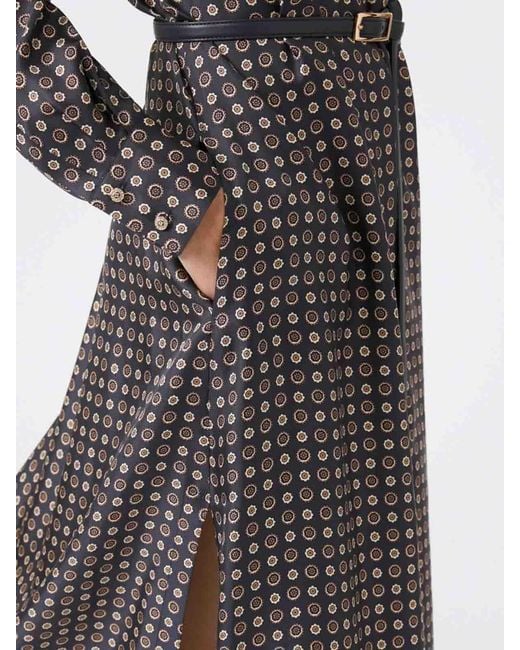 Max Mara Gray Printed Silk Shirt Dress
