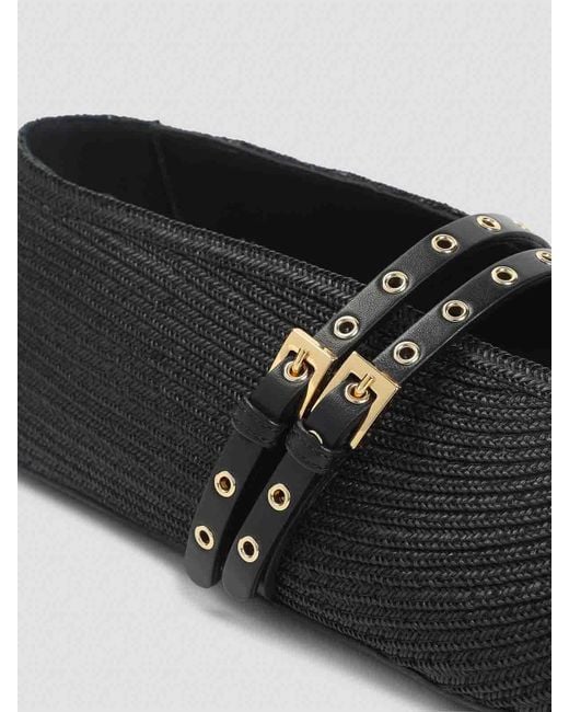 Alaïa Black Paper Straw Ballerinas