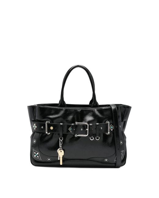 OSOI Black Leather Brocle Tote Bag