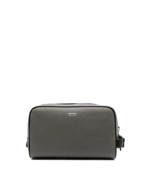 Tom Ford Gray Soft Grain Leather Single Zip Vanity Case for men
