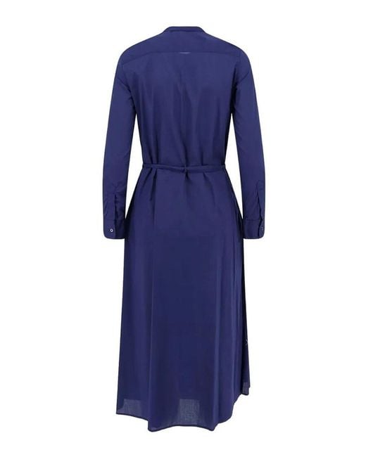 Aspesi Blue Ruffled Yoke Midi Dress