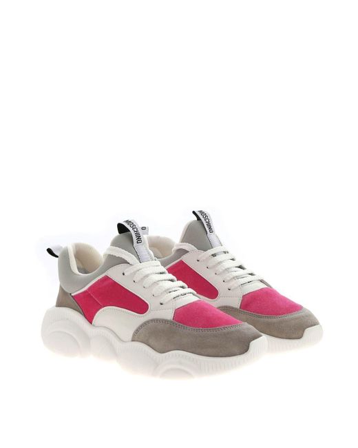 Moschino Pink Teddy Sneakers Featuring Velvet Detail