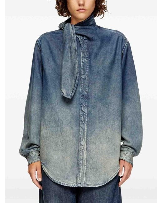 DIESEL Blue Blouse With Lavallire Collar