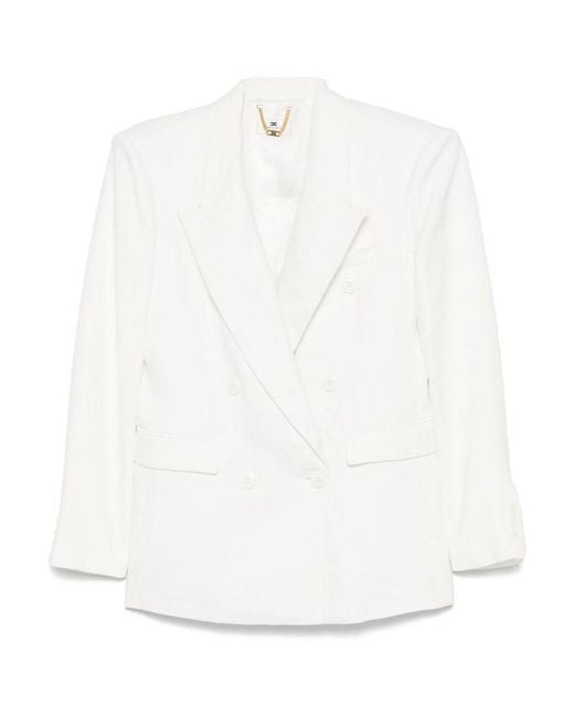 Elisabetta Franchi White Linen Blend Double-Breasted Jacket
