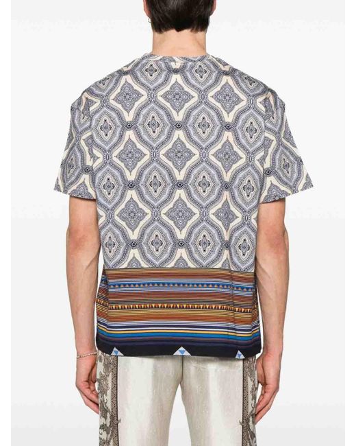 Etro Gray Cotton T-Shirt With Print for men