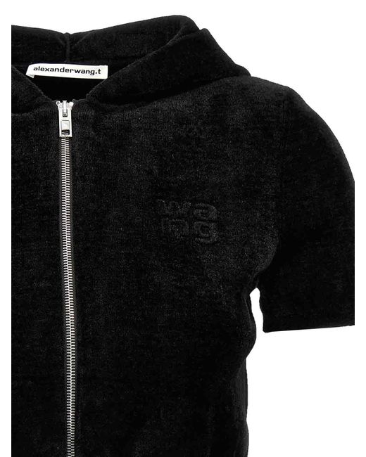 T By Alexander Wang Black Logo Chenille Cropped Hoodie