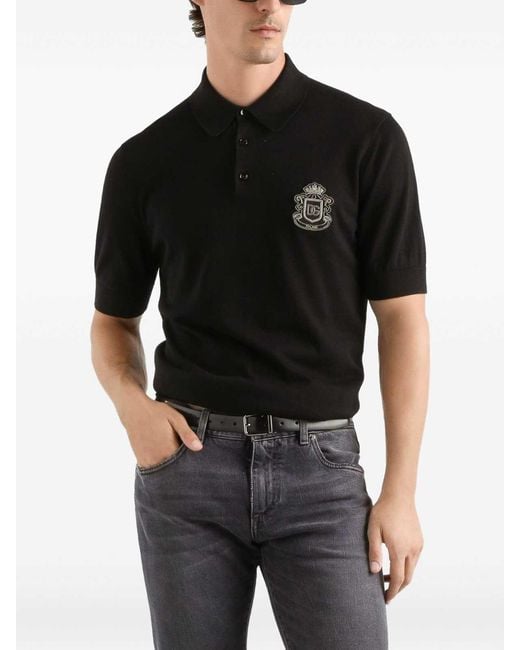 Dolce & Gabbana Black Piqué Cotton Polo Shirt for men