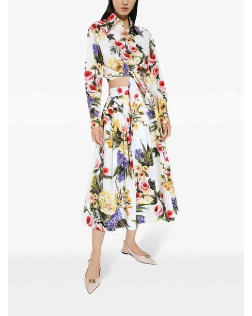 Dolce & Gabbana White Floral Print Skirt