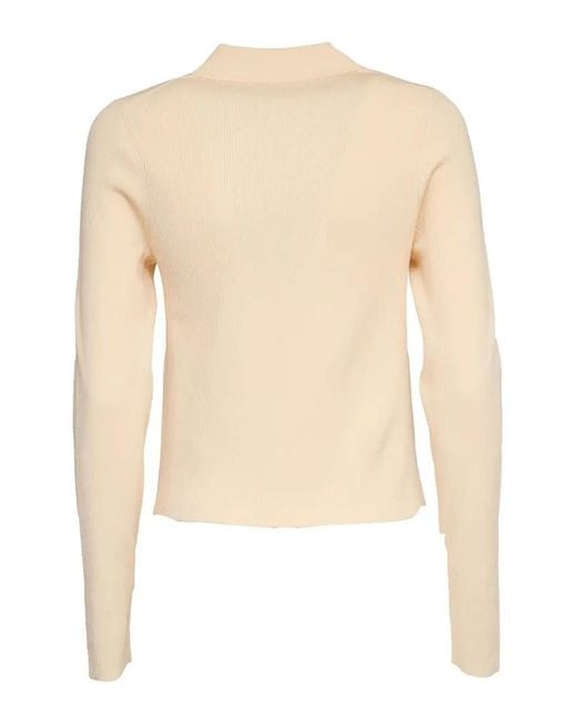 Victoria Beckham Natural Zipped Polo Top