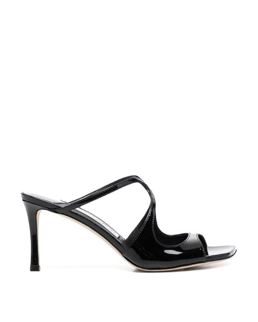 Jimmy Choo Black Anise 75Mm Shiny Leather Sandals