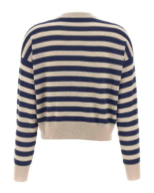 Brunello Cucinelli Blue Sparkling Stripes Cardigan