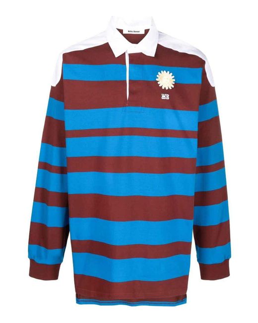 Wales Bonner Blue Striped Cotton Polo Shirt for men