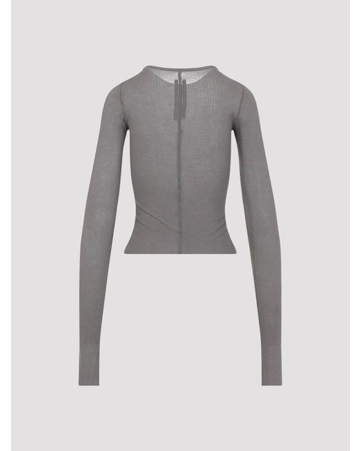 Rick Owens Gray Cropped Rib Ls T-Shirt
