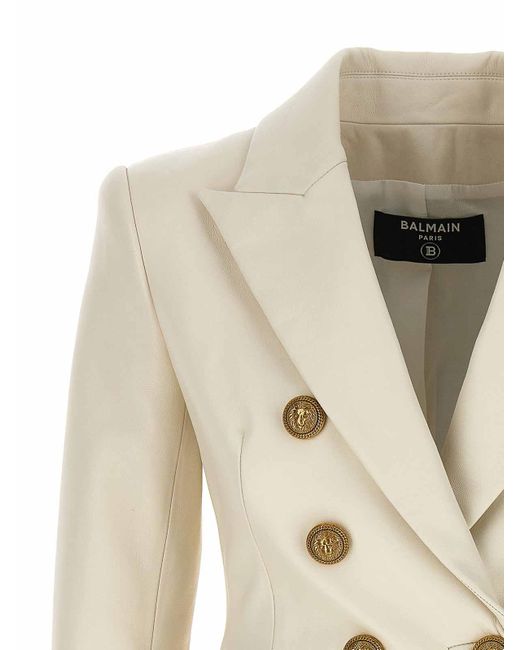 Balmain Natural Double-breasted Leather Blazer