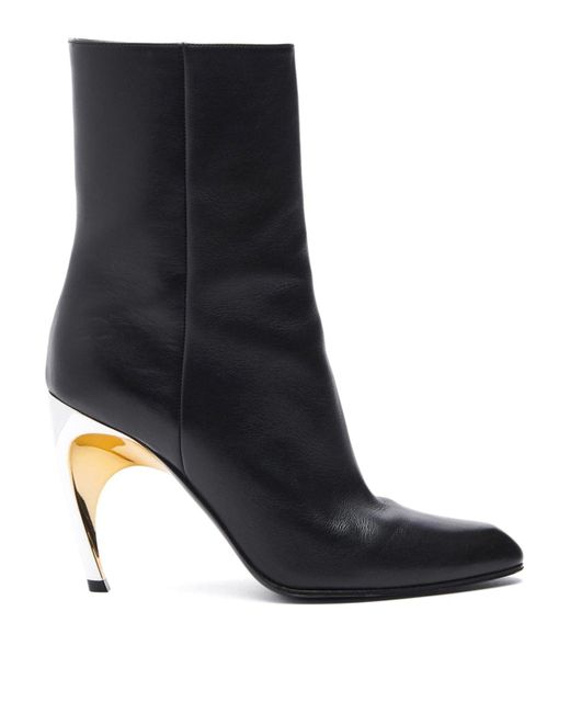 Alexander McQueen Black Leather Heel Ankle Boots