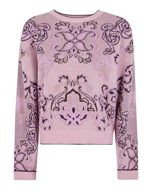Twinset Pink Round Neck Jacquard Sweater