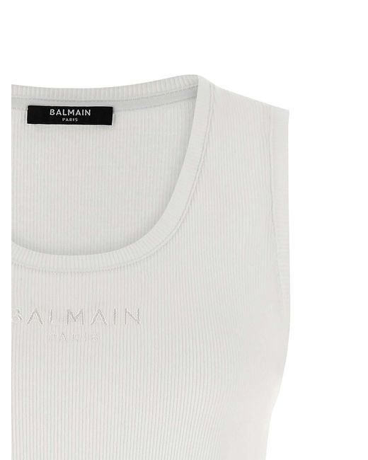 Balmain White Logo Embroidery Tank Top