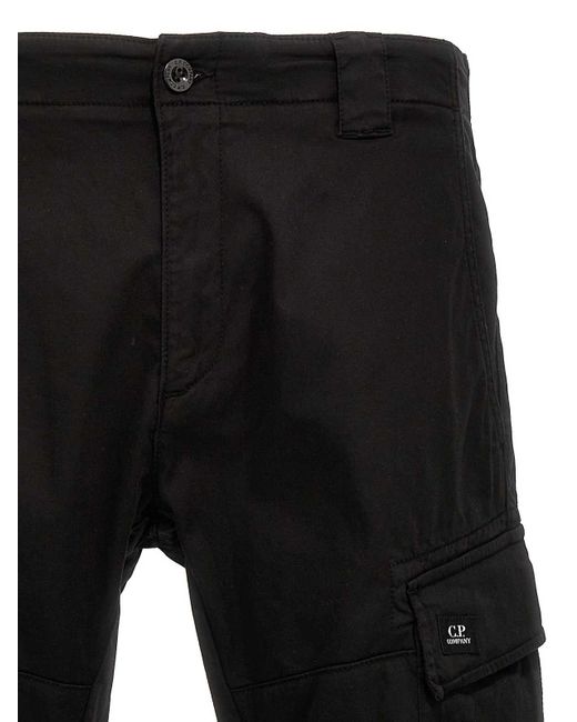 C P Company Black Stretch Sateen Pants Cargo for men