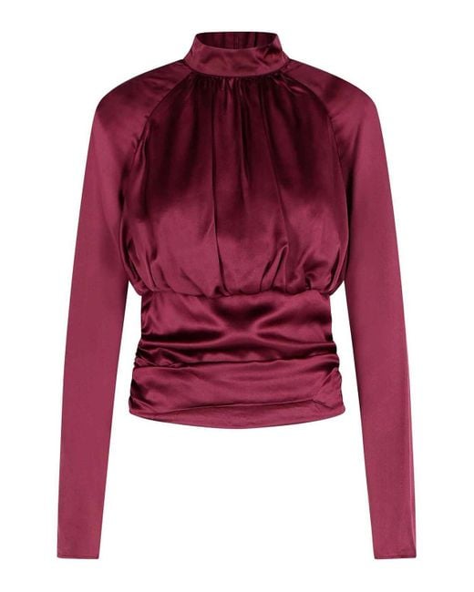ROTATE BIRGER CHRISTENSEN Red Kala Burgundy Silk Blouse
