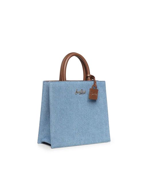 Mc2 Saint Barth Blue And Leather Midi Shopper Bag