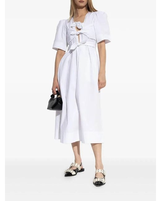 Ganni White Washed Tie Strap Midi Dress