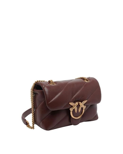 Pinko Brown Burgundy Love Mini Puffer Shoulder Bag