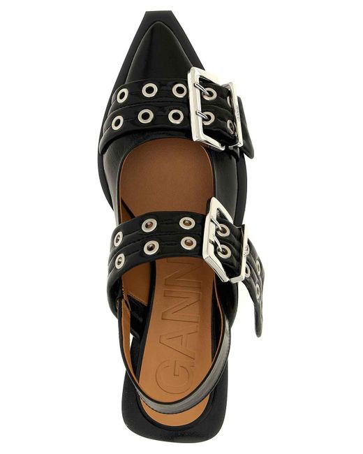 Ganni Black Feminine Buckle' Slingback