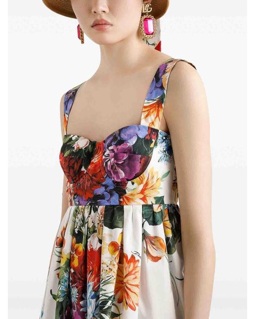 Dolce & Gabbana Red Flower Bouquet-Printed Mini Poplin Dress
