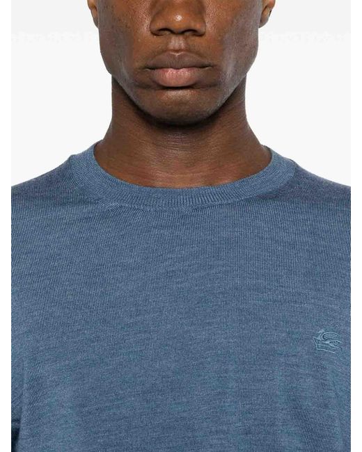 Etro Blue Signature Embroidered Knit Sweater for men