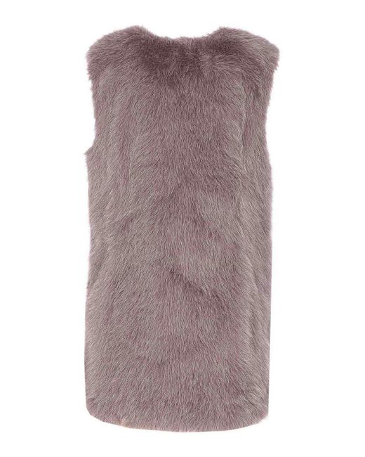 Herno Purple Faux Fur Mid-Length Sleeveless Vest