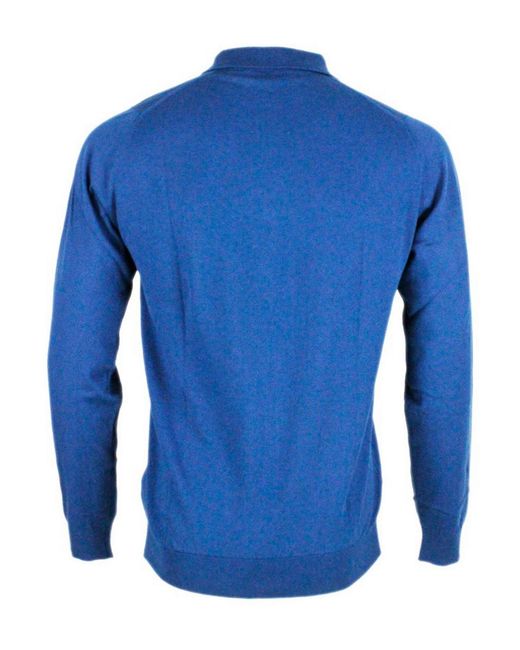 John Smedley Blue Cotton Long Sleeves Polo for men