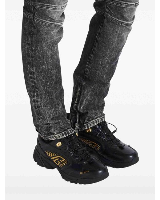 Balmain Black Cosmic Dust Glazed Leather Trainers for men