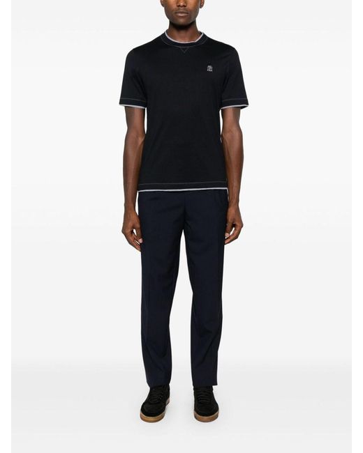 Brunello Cucinelli Black Textured Logo Crew Neck T-Shirt for men