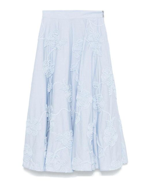 ROTATE BIRGER CHRISTENSEN Blue Long Skirt With Floral Applique