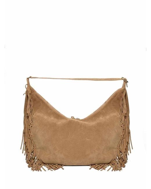 Orciani Natural Isola Peach Fringe Small Shoulder Bag