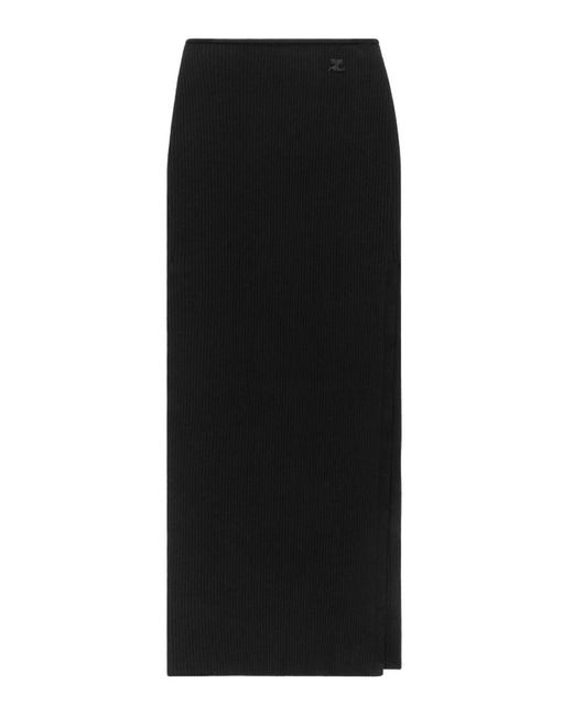 Courreges Black Long Ribbed Fitted Skirt